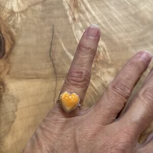 Navajo Sterling Silver Spiny Oyster Heart Orange Ring by Navajo Artist Valentine